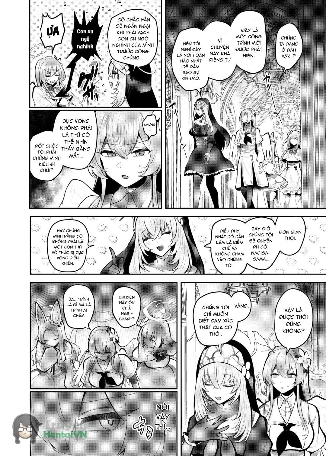 Đọc truyện hentai Futanari Tea Party Dosukebe Tougijou Nagisa VS Sisterhood + Kyuugo Kishidan (Blue Archive) - Oneshot